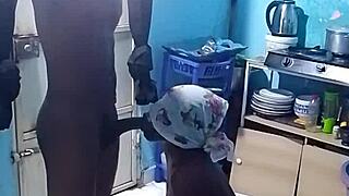 bent over big pussy fucked in kitchen wet and sexy