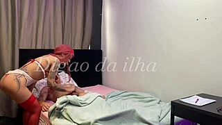 Nurse gives blowjob, sits hard, takes creampie in ass