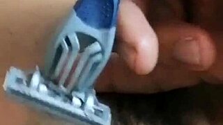 Hairy pussy shaved after masturbation and penetration