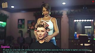 A wife and stepmother play a game together in the living room