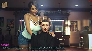 A wife and stepmother play a game together in the living room