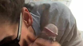 Step-Sister Teases with Blowjob, Gets Facial While Boyfriend Watches