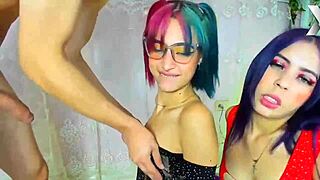 eager chicks craving a huge rod while dripping with excitement