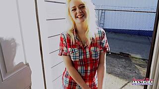 Annie Archer rubs her twat with a sex toy and gives a bj