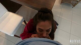 Slut with small waist fucks delivery guy hard!