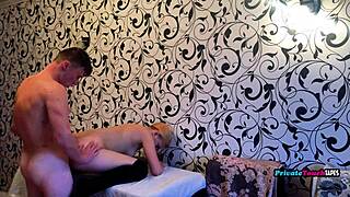 Blonde stepsister bent over naked for stepbrother's blowjob and pussy play.