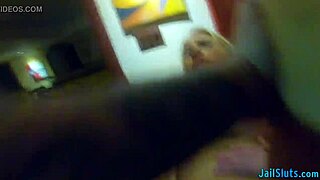 Blonde teen caught blowing cop and swallows cum in mouth