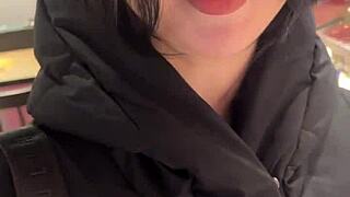 in the dorm, the tall roommate gives the slut a big cum dose, making her swallow and gag.