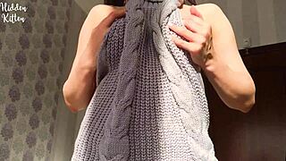 Petite Brunette Girl in Sweater Gets Creampie in Homemade Video.