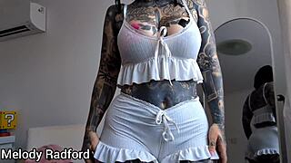 trying on sexy sleepwear haul, showing off cute curves and big tits