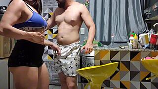 Neighbor Catches Milf's Big Clit Fetish in Kitchen