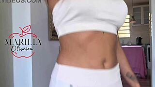 Hot latina babe experiments with gym clothes intensely.