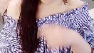 horny student girl lammy pixel in cosplay uses dildo and vibrator on wet pussy