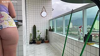 Damn! Is this security cam catching a naughty maid in tight shorts?