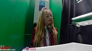 gloryhole teen student swallows deep, big tits in nylon