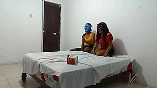 My girlfriend teaches her best friend intense blowjobs at home.