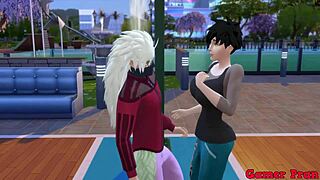 Hinata and her friends cap 4: Madara plays with Videl in a bet to strip, leading to unexpected cum all over her.