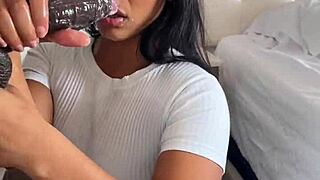 ebony amateur couple intensely licks ass, swallows cum in mouth during face fucking