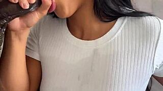 ebony amateur couple intensely licks ass, swallows cum in mouth during face fucking