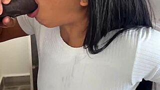 ebony amateur couple intensely licks ass, swallows cum in mouth during face fucking