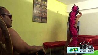 Ebony beauty bends over for doggystyle with the short bar owner