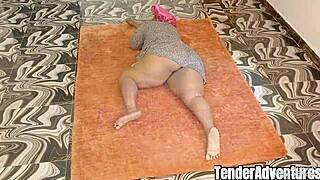 Horny sexy milf gets creampied on floor after licking ass and sensual sex.