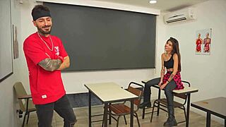 does petite horny student seduce with blowjob for pussy?