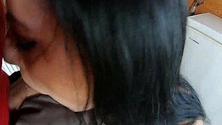 deepthroat cum play with cameltoe in leather