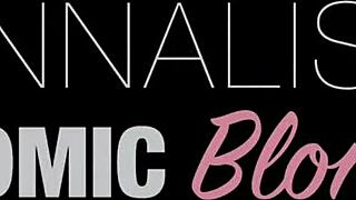 blonde model masturbates with monster dildo in front of lucky photographer