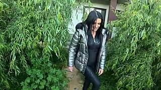 i got a lot of cum on my shiny down-jacket from the gardener in the garden