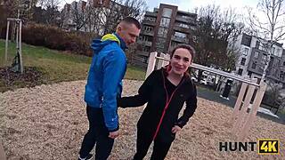 Hot Athlete Picked Up on Street for POV Car Bang with Boyfriend Watching