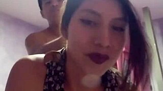 Young latina brunette receives full force fucking without removing her little skirt