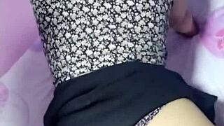 Young latina brunette receives full force fucking without removing her little skirt