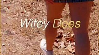 Look at this milf flashing her shaved pussy outdoors