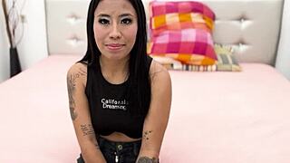 Petite Colombian Lore Hot gets caught and rides big cock bent over