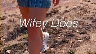 Look at this milf flashing her shaved pussy outdoors