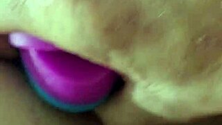 Chubby Brunette Uses Rainbow Dildo for Anal