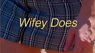 Look at this milf flashing her shaved pussy outdoors