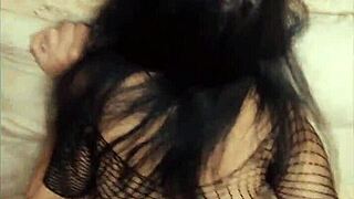 Mature wife's ass in stockings trembles during anal fucking from POV.