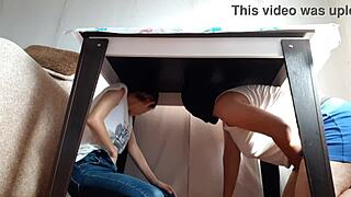 We Sneak Under Table to Masturbate in Miniskirts