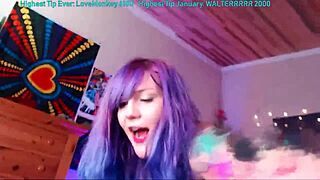 trickynymph's 2019 stream where she licks her ass with a dildo on a clear chair