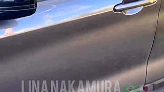 Lina Nakamura RIDES and SUCKS John Coffee's BIG BLACK COCK in parking lot.