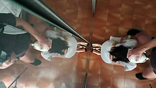 Milf in stockings chokes on cock, swallows big cumshot