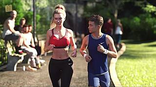 A wife and stepmother caught jogging with big bouncing assets