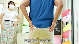 Tuition teacher drills her student hard in intense lessons.