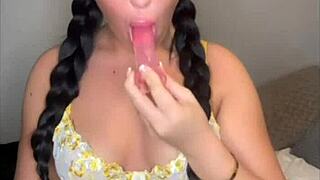 Petite british girlfriend's horny toy play