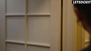 hot maid with fake tits gets doggystyle fucking and cum in mouth from big dick homeowner