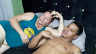 MOTHER IN LAW GIVES INTENSE BLOWJOB WHILE WATCHING MOVIE WITH BIG COCK!