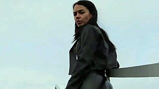 Brunette Dominates In Tight Leather Leggings And High Heels