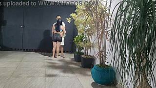 risky sex with my latina neighbor in the garage while cuckold showers